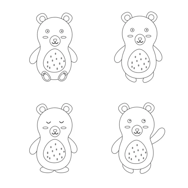 Set Bear Outline Line Style Vector Illustration — Archivo Imágenes Vectoriales