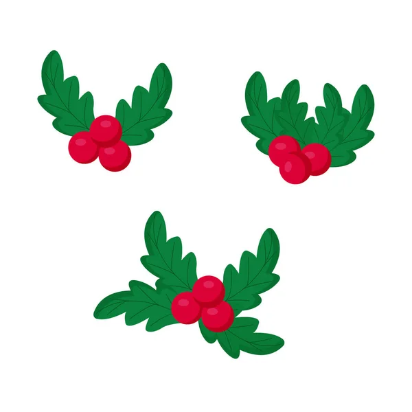 Christmas Decoration Red Berries Leaves Vector Illustration — Vector de stock