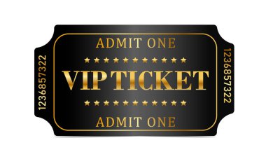 Black VIP ticket. Admit one. Vector illustration