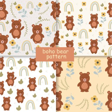 Seamless boho style bear pattern. Vector illustration