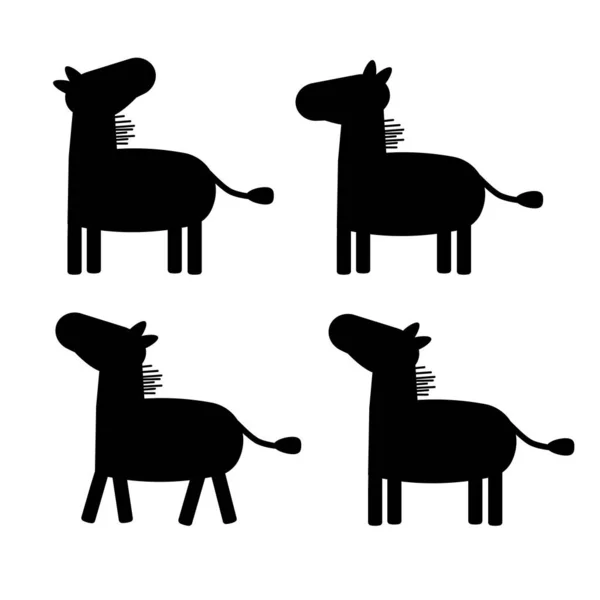 Set Silhouette Cartoon Zebras Boho Vector Illustration — Stockový vektor