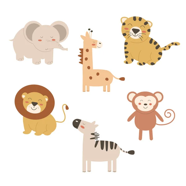 Set Cartoon Animals Boho Vector Illustration — Stock Vector