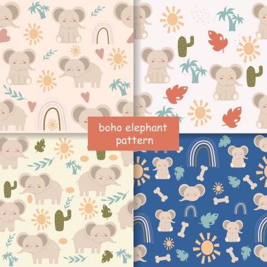 Seamless boho elephant pattern. Vector illustration 