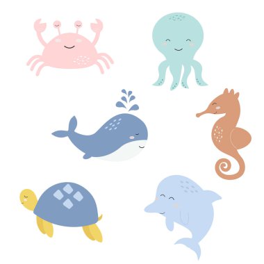 Sea animals in boho style. Vector illustration