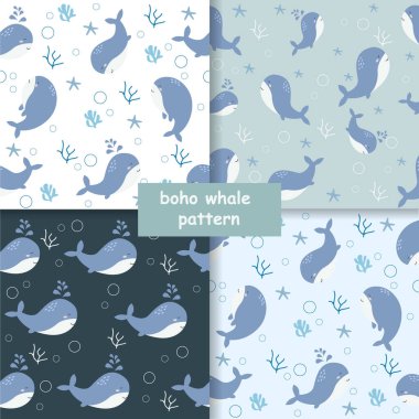 Seamless children's sea whale pattern. Vector illustration