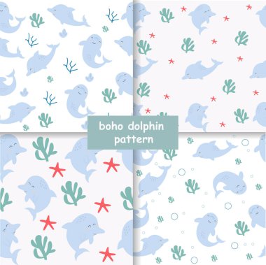 Seamless children's sea dolphin pattern. Vector illustration