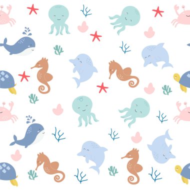 Seamless children's sea animals pattern. Vector illustration