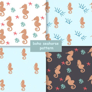 Seamless children's seahorse pattern. Vector illustration