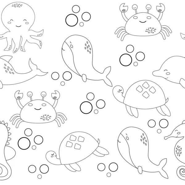 Seamless baby animal style outline pattern. Vector illustration