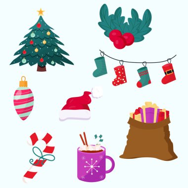 Set of collection of Christmas elements. Vector illustration