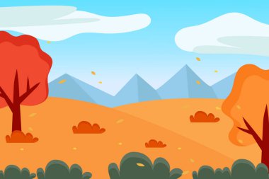 Flat autumn background, sunny landscape. Vector illustration