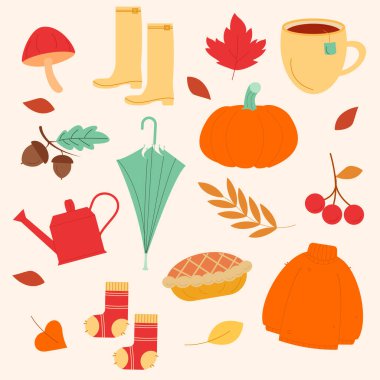 Autumn collection of flat elements. Vector illustration