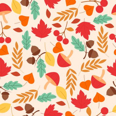 Seamless autumn pattern on light background. Vector illustration