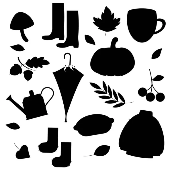 Collection Autumn Silhouette Elements Vector Illustration — Stock Vector