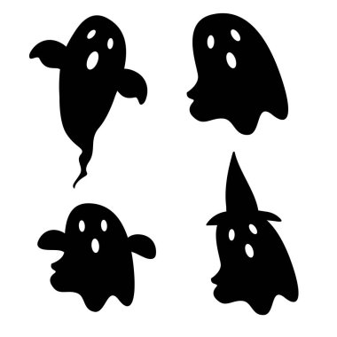 Set of different silhouettes of Halloween ghost characters. Vector illustration