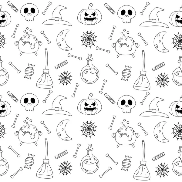 Seamless Outline Sketch Pattern Halloween Vector Illustration — Διανυσματικό Αρχείο