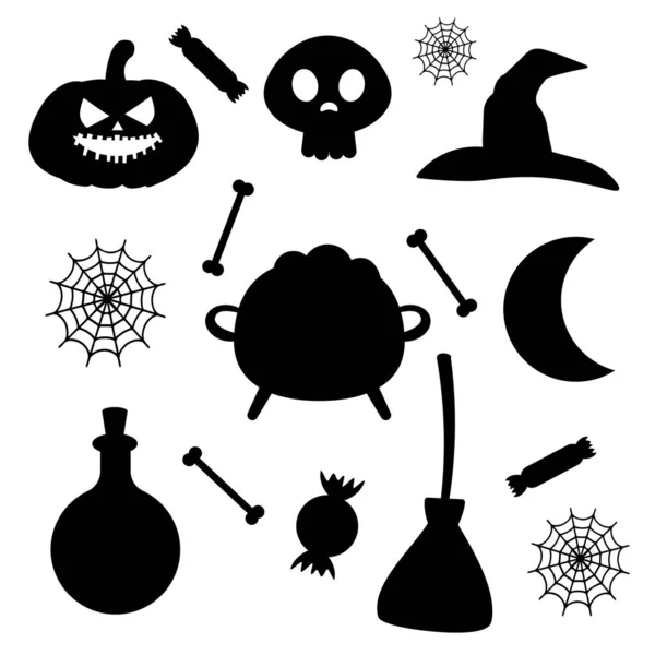 Set Van Halloween Silhouetten Vectorillustratie — Stockvector