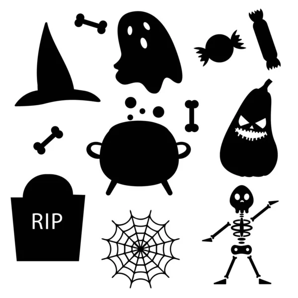 Set Silhouette Halloween Elements Vector Illustration — Stok Vektör