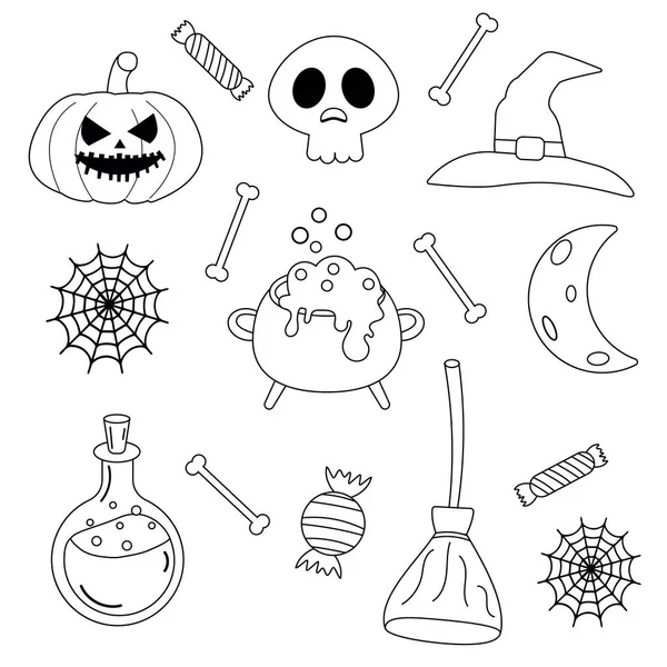 Halloween Outline Set Vector Illustration — Vector de stock