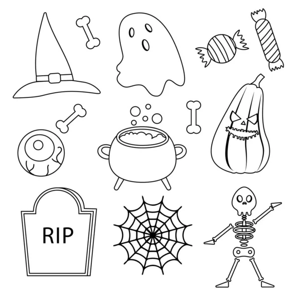 Set Outline Elements Halloween Vector Illustration — Vector de stock