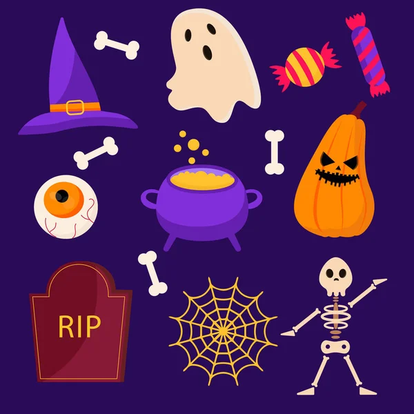 Collection Halloween Elements Vector Illustration — Stok Vektör