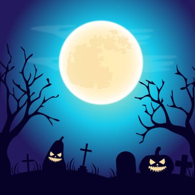 Balkabağı ve ay ile Cadılar Bayramı geçmişi. Vektör illüstrasyonu