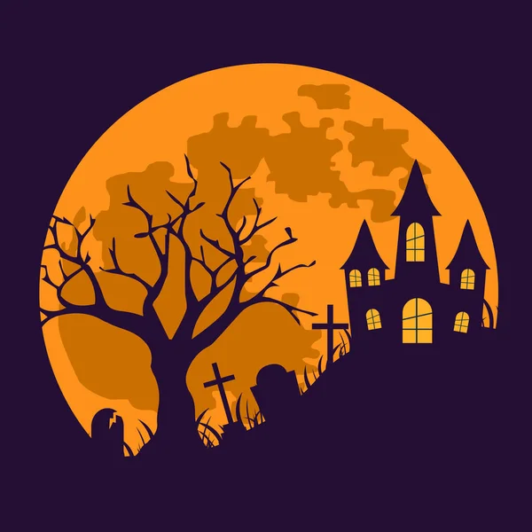 Halloween Hintergrund Plakat Mit Einem Haus Vektorillustration — Stockvektor