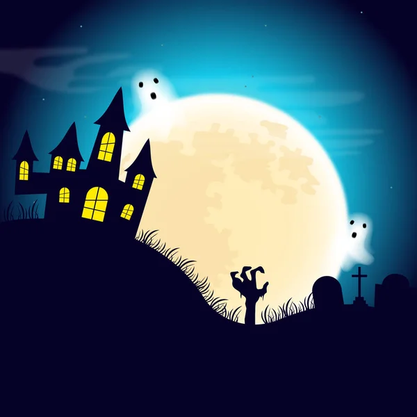 Halloween Achtergrond Met Een Heldere Maan Vectorillustratie — Stockvector