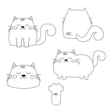 Çizgi film kedilerinin karakter taslakları. Vektör illüstrasyonu