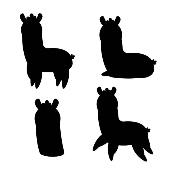 Set Character Llama Silhouettes Vector Illustration — Stock Vector