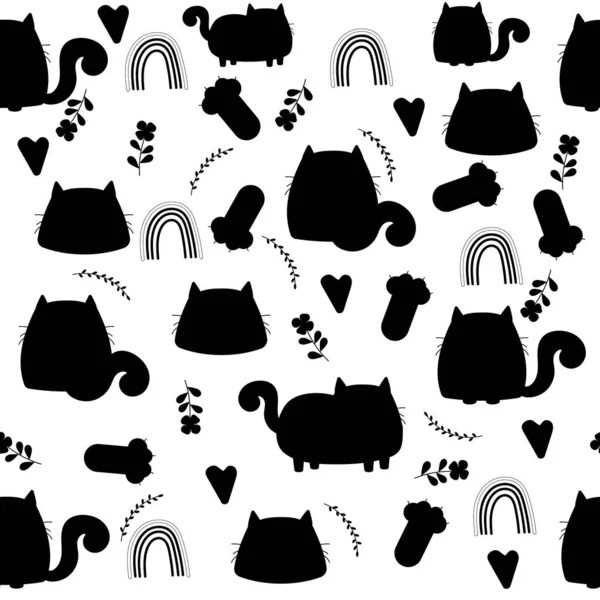 Κινούμενα Σχέδια Χωρίς Ραφή Σιλουέτα Μοτίβο Γάτα Εικονογράφηση Διανύσματος — Διανυσματικό Αρχείο