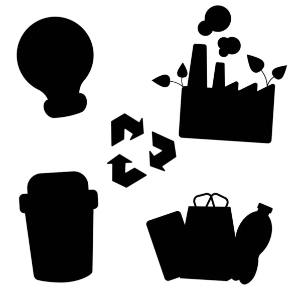 Set Elementen Voor Circulaire Verwerking Silhouetstijl Vectorillustratie — Stockvector