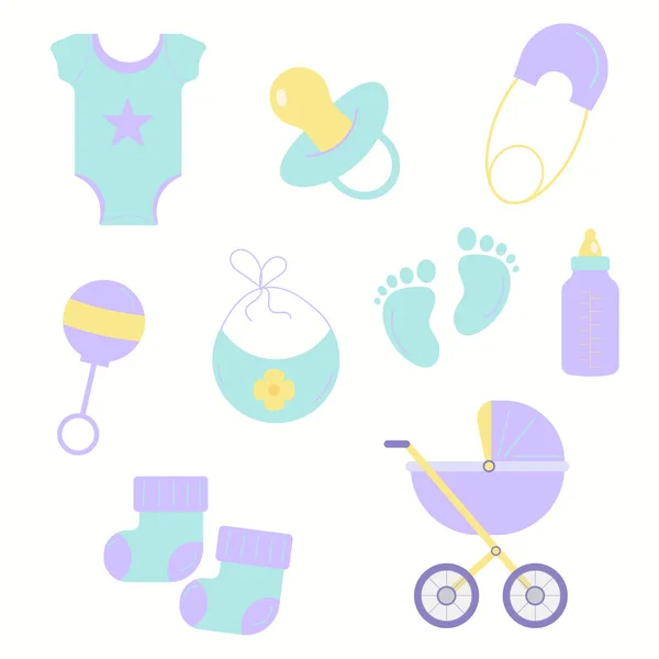 Set Elementos Para Baby Showers Ilustración Vectorial — Vector de stock