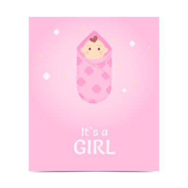 Bir kız için bebek partisine davetiye. Vektör illüstrasyonu