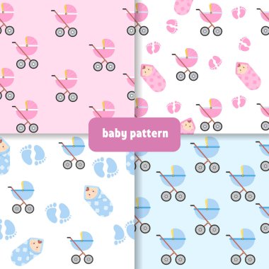 Kusursuz erkek ve kız bebek modeli. Bebek arabası desenli. Bebek partisi.. 