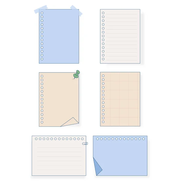 Conjunto Notas Papel Branco Adesivos Para Notebook Com Grampo Ilustração —  Vetores de Stock