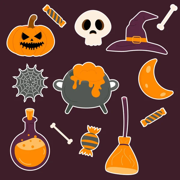 Een Set Halloween Stickers Vectorillustratie — Stockvector