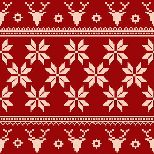 Patrón Navideño Con Renos Bordados Vector — Archivo Imágenes Vectoriales