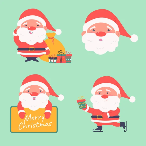 Set Personaggi Babbo Natale Natale Illustrazione Vettorialeset Caratteri Babbo Natale — Vettoriale Stock