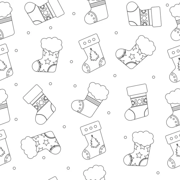 Weihnachten Socken Muster Umreißen Urlaub Vektor — Stockvektor