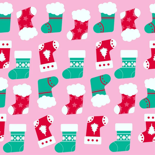 Christmas Sock Pattern Red Background Vector — Stock Vector