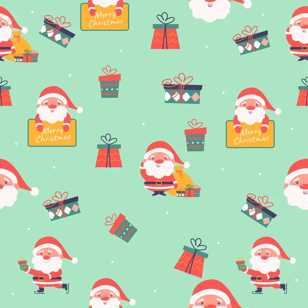 Kerstpatroon Kerstman Met Cadeautjes Vector — Stockvector