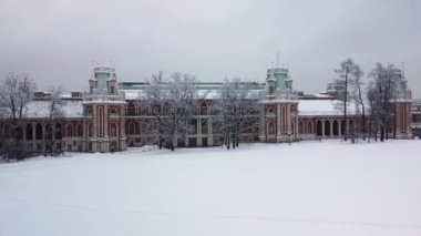 Tsaritsyno moscow russia forest landscape day snow cold old, frozen tourism. Historic natural blue, building