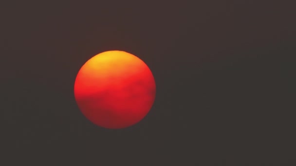 Красный рассвет солнца сквозь облака. туманное утро. — стоковое видео