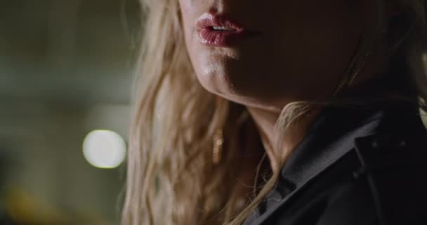 Portrait shot of a happy beautiful ukrainian woman, in an underground car park. beauty and health concept. — Stock Video