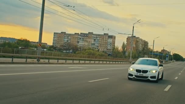 Filmagem Bmw Série Carro Alemão Sedan Esportes Luxo Dirigindo Uma — Vídeo de Stock