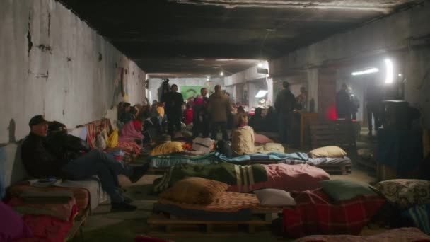 Gathering People Bomb Shelter Ukrainians Staged Concert Air Raid Wait — Stock Video