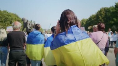 Ukrainian women and men gathered for a peaceful rally in support of the Azov prisoners of war, and the victims in Olenevka and Mariupol, demand the release of prisoners. Rally for freedom. No war in