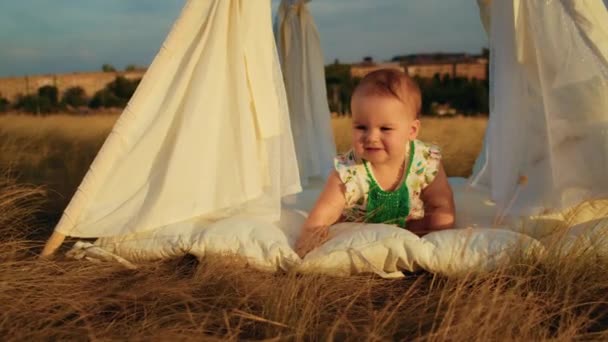 Mode Vie Des Enfants Joyeux Anniversaire Dans Champ Automne Coucher — Video