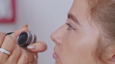 cosmetics and work as a stylist and makeup artist, women paint lips, eyes, face,